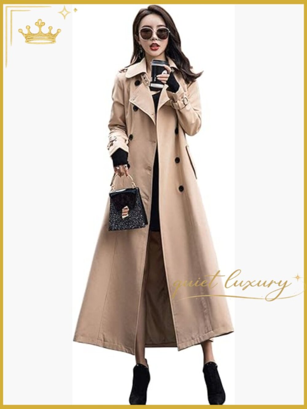Double Breasted Duster Trench Coat Maxi Long Overcoat Slim Fit